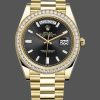 Rolex Day-Date 228348RBR Black Diamond Dial Diamond Bezel 40mm Mens Replica Watch