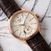 Rolex Cellini Dual Time 50525 Silver Dial Brown Leather Strap 39mm Mens Replica Watch