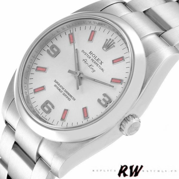 Rolex Oyster Perpetual Air-King 114200 Silver Dial Pink Baton 34mm Unisex replica watch