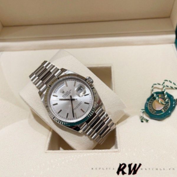 Rolex Day-Date 128239 White Gold Silver Index Dial 36MM Unisex Replica Watch