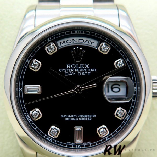 Rolex Day Date 118206 Platinum Black Diamond Dial 36mm Unisex Replica Watch