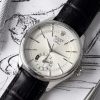 Rolex Cellini Dual Time 50529 Silver Sunburst Dial Brown Leather Strap 39mm Mens Replica Watch