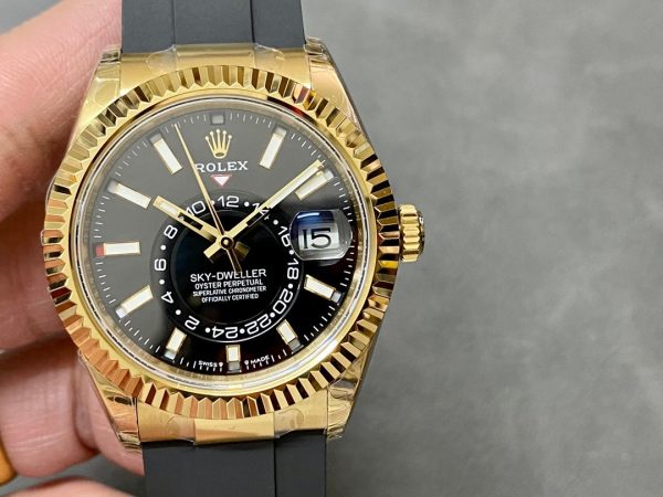 Rolex Sky Dweller 326238 Yellow Gold Black Dial 42mm Mens Replica Watch