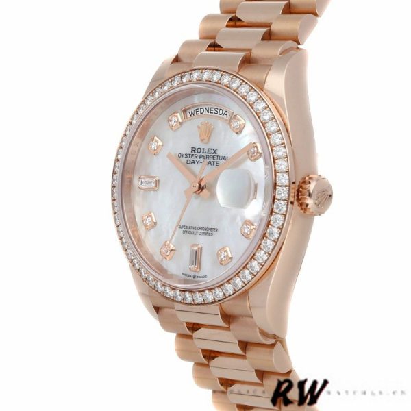 Rolex Day-Date 128345RBR Mother of Pearl White Dial Everose Gold 36MM Unisex Replica Watch