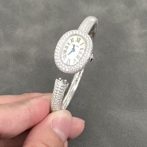 Cartier Baignoire HPI01607 Mini Model Silver Dial Iced Out Moissanite Best Replica (Wrist Size 15, 16, 17cm)