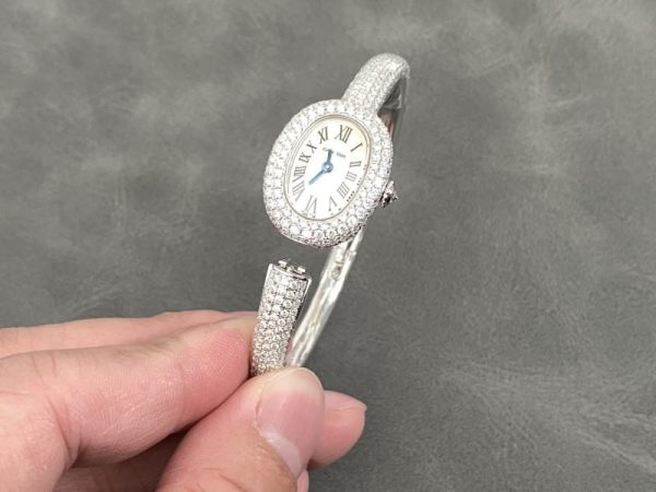 Cartier Baignoire HPI01607 Mini Model Silver Dial Iced Out Moissanite Best Replica (Wrist Size 15, 16, 17cm)