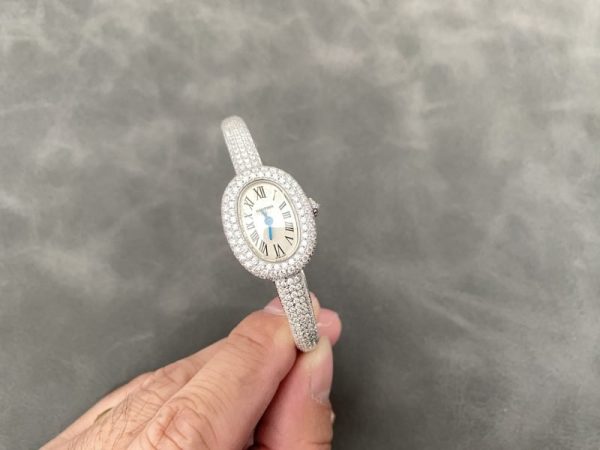 Cartier Baignoire HPI01607 Mini Model Silver Dial Iced Out Moissanite Best Replica (Wrist Size 15, 16, 17cm)