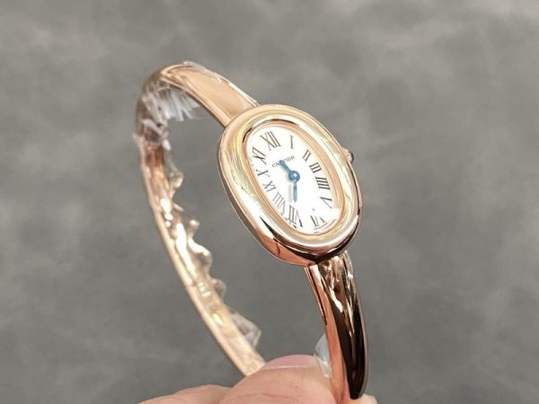 Cartier Baignoire de Cartier Rose Gold Silver Dial Mini Model Best Replica (Wrist Size 15, 16, 17cm)