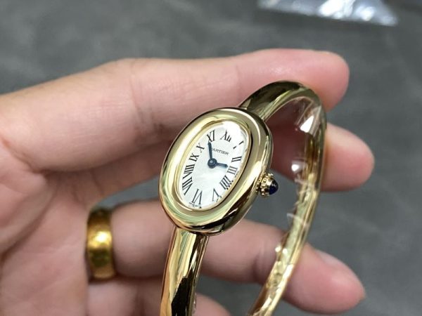 Cartier Baignoire de Cartier Yellow Gold Silver Dial Mini Model Best Replica (Wrist Size 15, 16, 17cm)