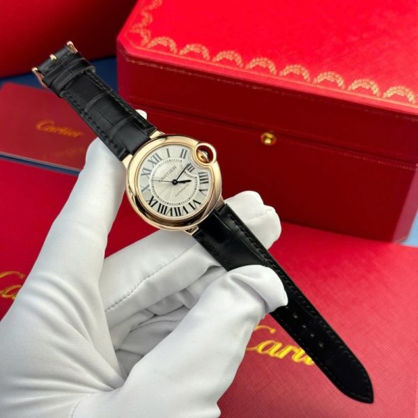 Cartier Ballon Bleu CRWGBB0009 Automatic Rose Gold Black Leather Strap Best Replica AF 36mm