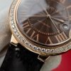 Cartier Ballon Bleu Rose Gold Grey Dial Diamond Bezel Leather Replica 42mm