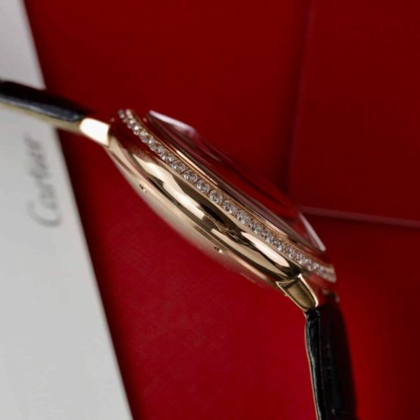 Cartier Ballon Bleu Rose Gold Grey Dial Diamond Bezel Leather Replica 42mm