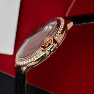 Cartier Ballon Bleu Rose Gold Grey Dial Diamond Bezel Leather Replica 42mm