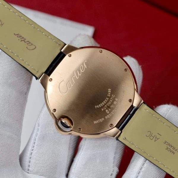 Cartier Ballon Bleu Rose Gold Grey Dial Diamond Bezel Leather Replica 42mm