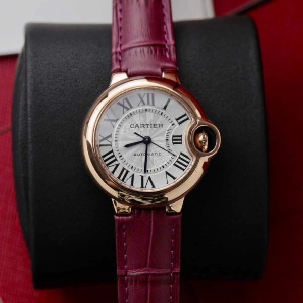 Cartier Ballon Bleu Rose Gold White Dial Pink Leather Replica 39mm