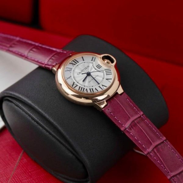 Cartier Ballon Bleu Rose Gold White Dial Pink Leather Replica 39mm