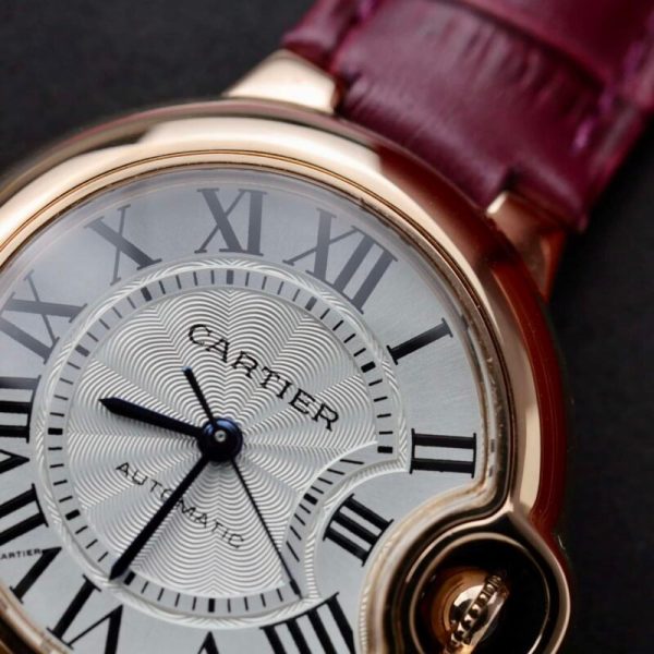 Cartier Ballon Bleu Rose Gold White Dial Pink Leather Replica 39mm