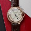 Cartier Ballon Bleu Rose Gold White Dial Diamond Bezel Leather Replica 42mm