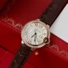 Cartier Ballon Bleu Rose Gold White Dial Diamond Bezel Leather Replica 42mm