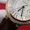 Cartier Ballon Bleu Rose Gold White Dial Diamond Bezel Leather Replica 42mm