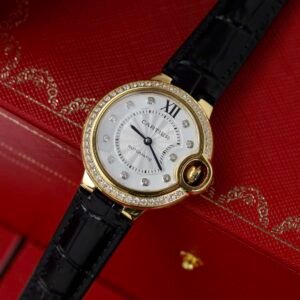 Cartier Ballon Bleu Yellow Gold Diamond Bezel Leather Replica 39mm