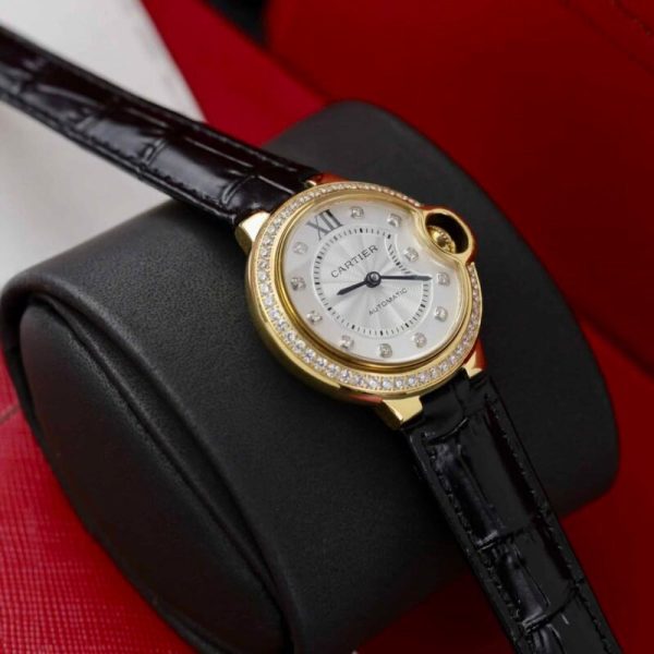 Cartier Ballon Bleu Yellow Gold Diamond Bezel Leather Replica 39mm