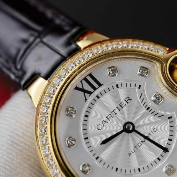 Cartier Ballon Bleu Yellow Gold Diamond Bezel Leather Replica 39mm