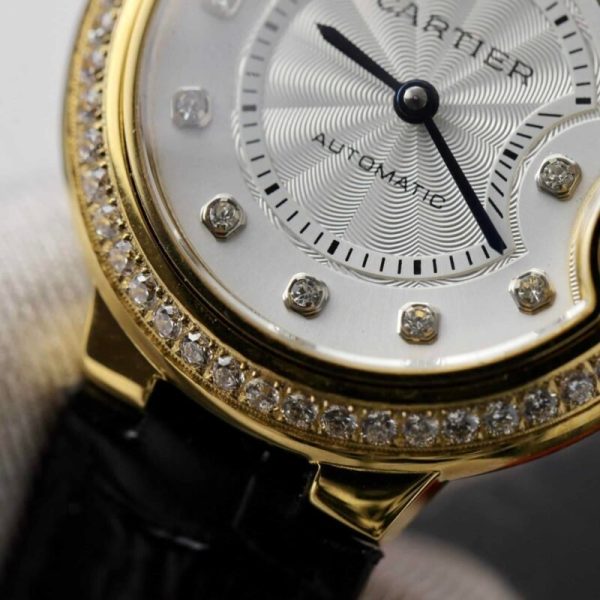 Cartier Ballon Bleu Yellow Gold Diamond Bezel Leather Replica 39mm