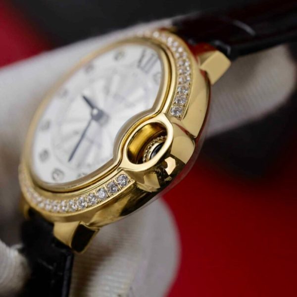 Cartier Ballon Bleu Yellow Gold Diamond Bezel Leather Replica 39mm
