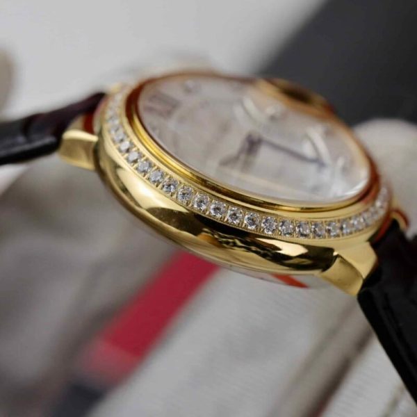 Cartier Ballon Bleu Yellow Gold Diamond Bezel Leather Replica 39mm