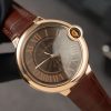 Cartier Ballon Bleu W6920037 Rose Gold Brown Dial Leather Strap Best Replica AF 42mm