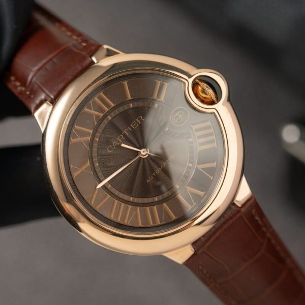 Cartier Ballon Bleu W6920037 Rose Gold Brown Dial Leather Strap Best Replica AF 42mm