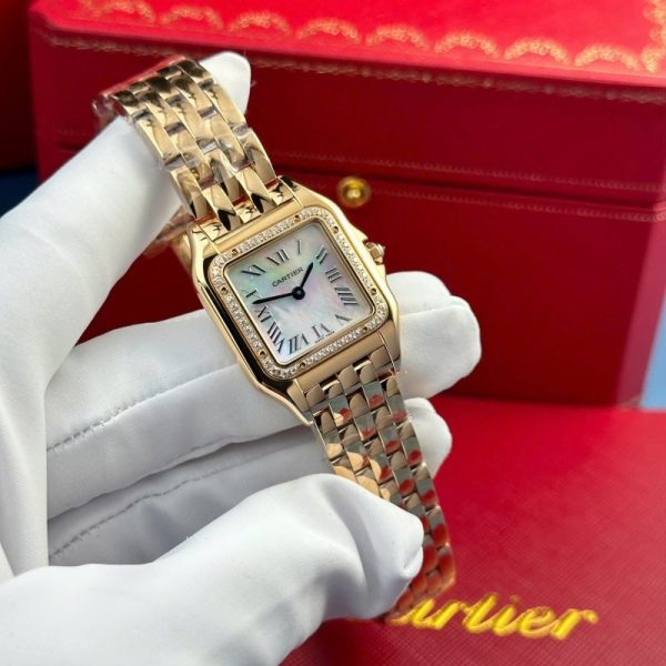 Cartier Panth??re Ladies Rose Gold MOP Dial Diamond Bezel Best Replica AF 27mm x 36mm