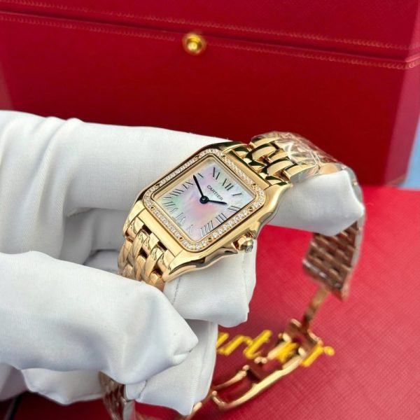 Cartier Panth??re Ladies Rose Gold MOP Dial Diamond Bezel Best Replica AF 27mm x 36mm
