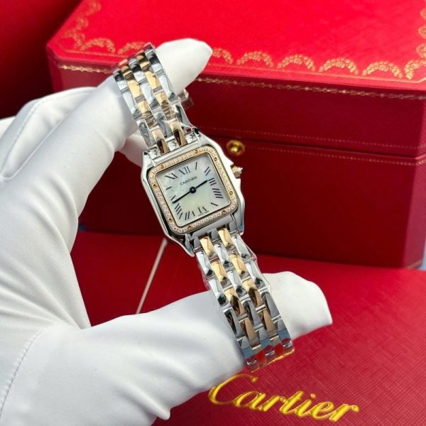 Cartier Panth??re Two Tone Rose Gold MOP Dial Diamond Bezel Best Replica AF 27mm x 36mm