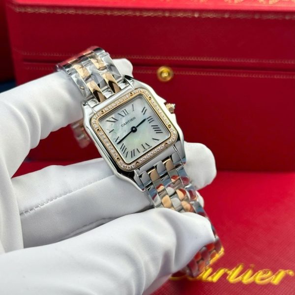 Cartier Panth??re Two Tone Rose Gold MOP Dial Diamond Bezel Best Replica AF 27mm x 36mm