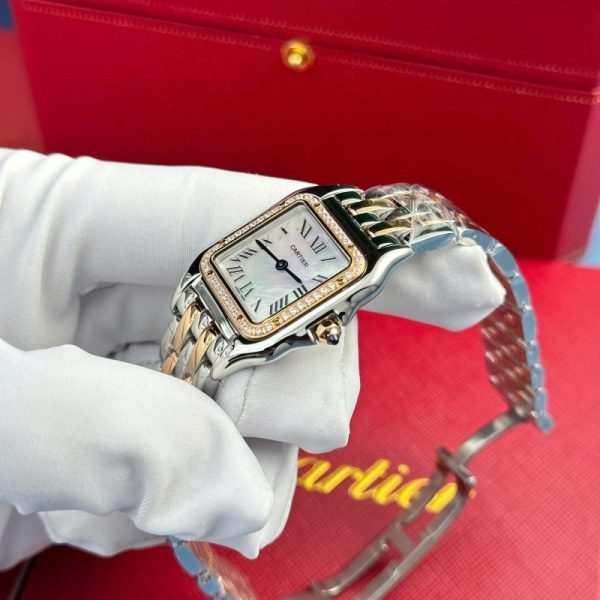 Cartier Panth??re Two Tone Rose Gold MOP Dial Diamond Bezel Best Replica AF 27mm x 36mm