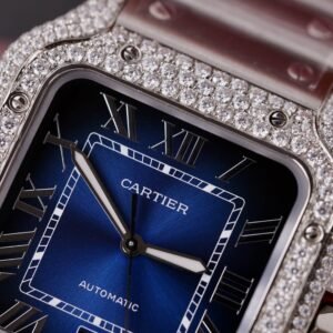 Cartier Santos Blue Dial Custom Moissanite Case Large Model Best Replica BVF 39.8mm
