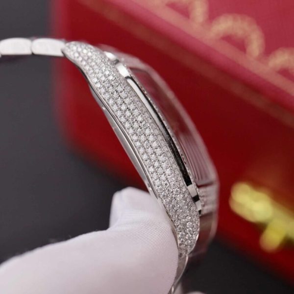 Cartier Santos Blue Dial Custom Moissanite Case Large Model Best Replica BVF 39.8mm
