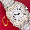 Cartier Santos White Dial Two Tone Large Model Iced Out Moissanite 39.8mm