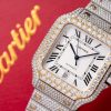 Cartier Santos White Dial Two Tone Large Model Iced Out Moissanite 39.8mm