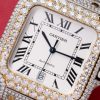 Cartier Santos White Dial Two Tone Large Model Iced Out Moissanite 39.8mm