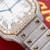 Cartier Santos White Dial Two Tone Large Model Iced Out Moissanite 39.8mm