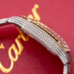 Cartier Santos White Dial Two Tone Large Model Iced Out Moissanite 39.8mm