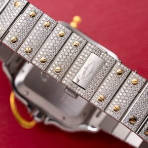 Cartier Santos White Dial Two Tone Large Model Iced Out Moissanite 39.8mm