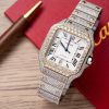 Cartier Santos White Dial Two Tone Large Model Iced Out Moissanite 39.8mm