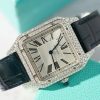 Cartier Santos Dumont Steel Silver Dial Custom Moissanite Case Leather Strap Replica BVF 38mm x 27.5mm