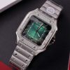 Cartier Santos Green Dial Large Model Custom Moissanite Bezel Best Clone BVF 39.8mm