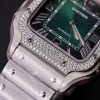 Cartier Santos Green Dial Large Model Custom Moissanite Bezel Best Clone BVF 39.8mm