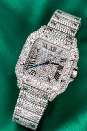 Cartier Santos Iced Out VVS1 Clarity Moissanite Large Model Best Replica 39.8mm